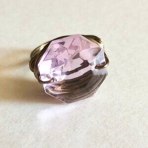 Retro Jewelmint Chunky Wire Wrap Ring Size 7 Lilac Acetate Crystal Focal